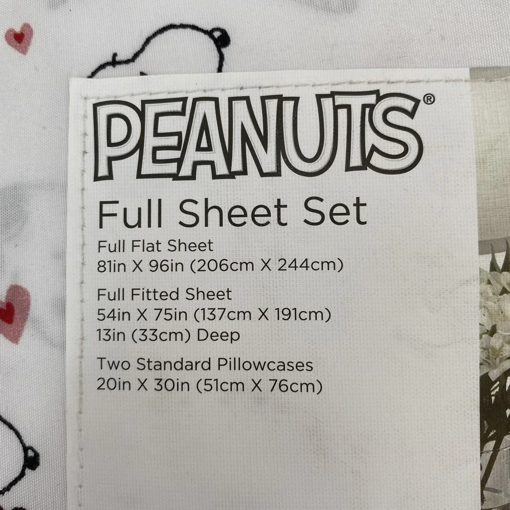 Peanuts Snoopy Sheet Set FULL White Woodstock Hearts Love Valentines Berkshire